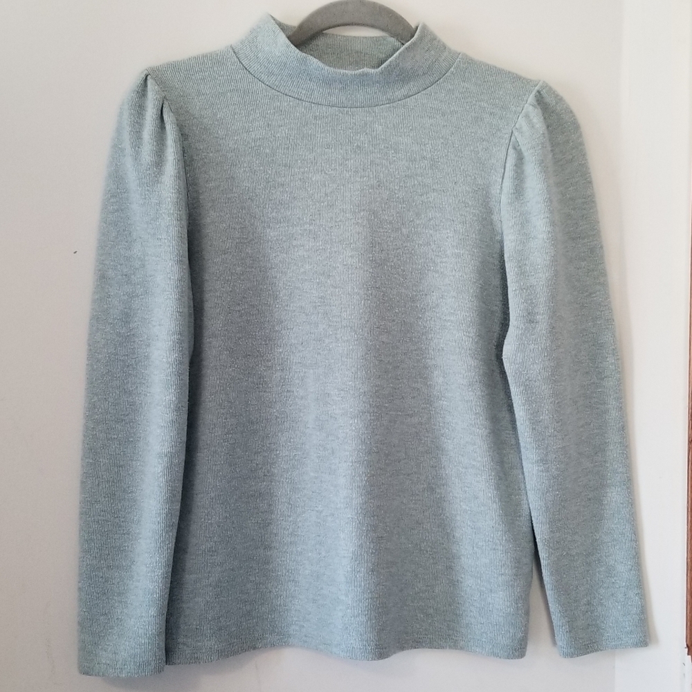 Madewell (Re)sourced Plush Mockneck Puff-Sleeve Top Sage Green size Small
